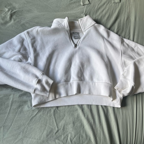 TNA White Cropped Half-Zip Sweatshirt - Picture 2 of 5